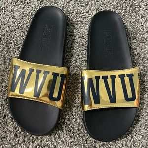 Rare Victoria’s Secret Pink WVU Slides Shoes Medium 8-9